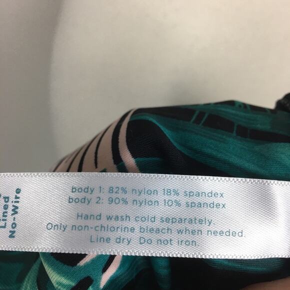 Cacique Green Leaf Print One Piece Mesh Layer Swim 20 - Picture 6 of 7